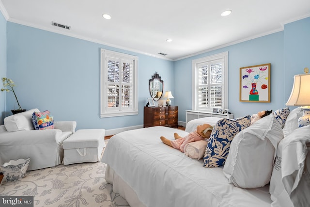 24 Whitfield Rd, Baltimore, MD 21210 - bedroom with visible vents, recessed lighting, baseboards, and ornamental molding