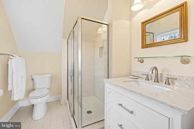 24 Whitfield Rd, Baltimore, MD 21210 - bathroom with tile patterned floors, vanity, toilet, and a shower stall