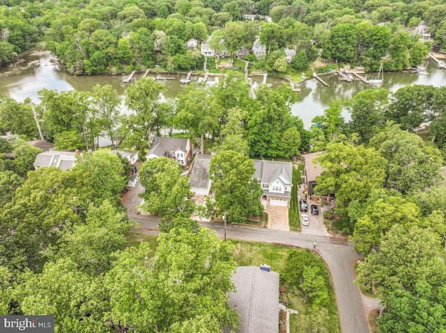 aerial perspective of suburban area with a large body of water