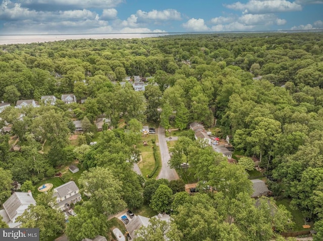 view of property location with a forest
