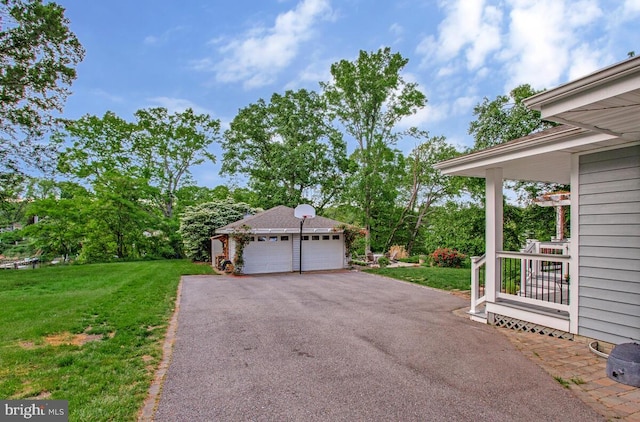 view of property exterior featuring an outbuilding, a yard, and view of scattered trees