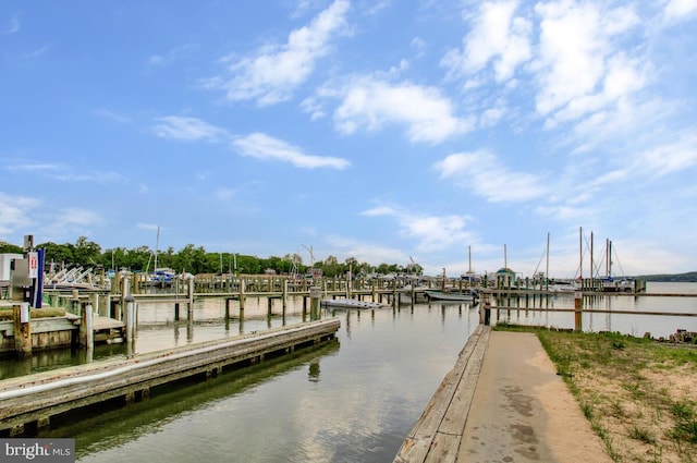 dock area featuring a water view