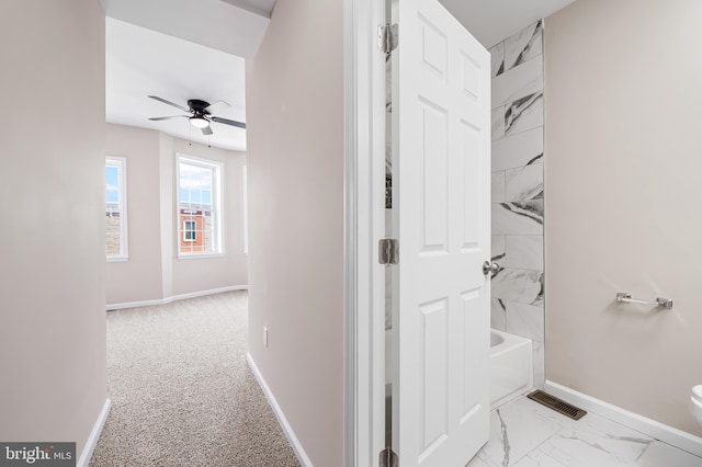 738 N Patterson Park Ave, Baltimore, MD 21205 - hall with baseboards and marble finish floor