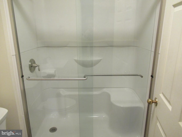 full bathroom with toilet and a shower stall