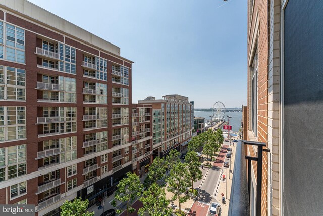 exterior space with a water view