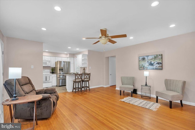 119 Rieck Ave, Millville, NJ 08332 - living room featuring ceiling fan, light wood-type flooring, baseboards, and recessed lighting