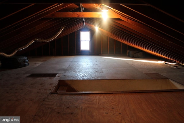 view of unfinished attic