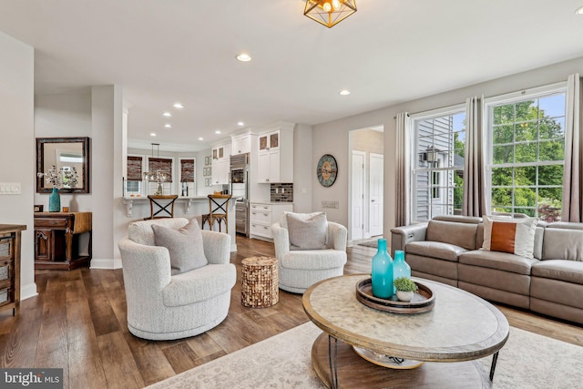 52 Olivia Way, Chesterfield, NJ 08515 - living room featuring baseboards, dark wood-type flooring, and recessed lighting