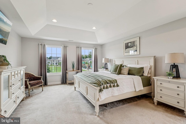 52 Olivia Way, Chesterfield, NJ 08515 - bedroom featuring a raised ceiling, light colored carpet, recessed lighting, and baseboards