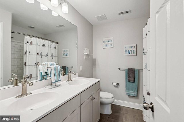 52 Olivia Way, Chesterfield, NJ 08515 - bathroom featuring toilet, double vanity, baseboards, and curtained shower