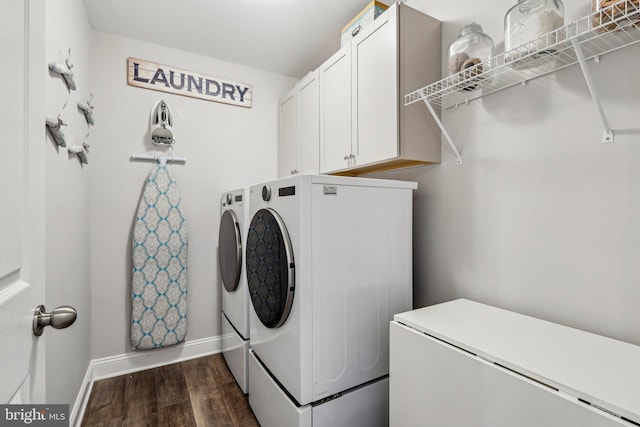 52 Olivia Way, Chesterfield, NJ 08515 - washroom featuring separate washer and dryer, cabinet space, dark wood-type flooring, and baseboards