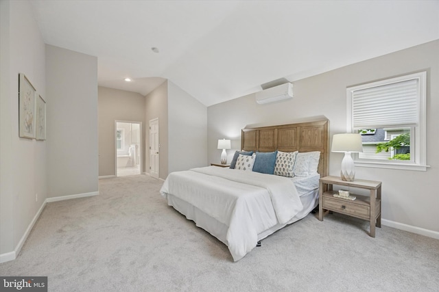 1220 Wendover Rd, Bryn Mawr, PA 19010 - bedroom with ensuite bathroom, baseboards, light carpet, a wall mounted AC, and recessed lighting
