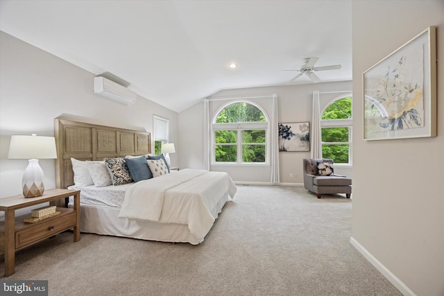 1220 Wendover Rd, Bryn Mawr, PA 19010 - bedroom featuring lofted ceiling, an AC wall unit, carpet, and multiple windows
