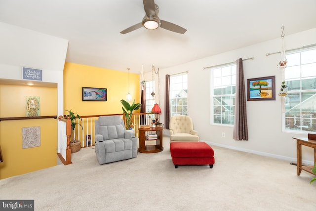 20422 Asheville Dr, Millsboro, DE 19966 - living area with carpet flooring, baseboards, and ceiling fan