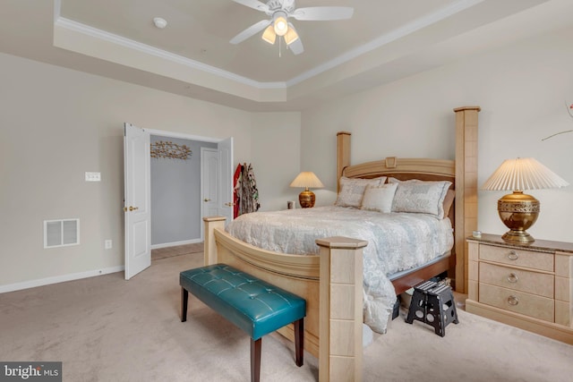 5613 Havenwood Ct, Upper Marlboro, MD 20772 - bedroom featuring a tray ceiling, crown molding, baseboards, visible vents, and carpet