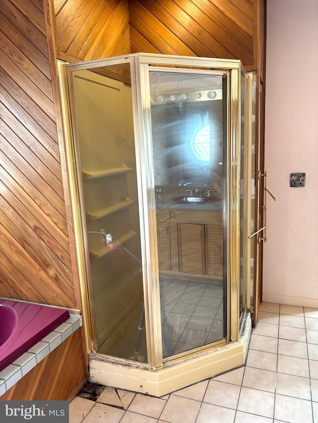 view of sauna / steam room with tile patterned floors