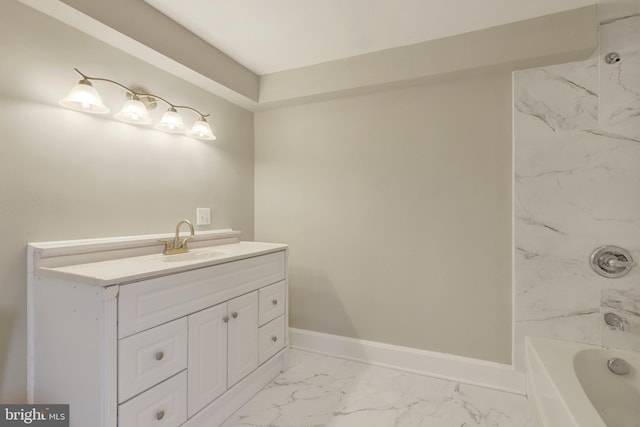 475-477 2nd St, Highspire, PA 17034 - bathroom featuring vanity, baseboards, marble finish floor, and shower / bath combination