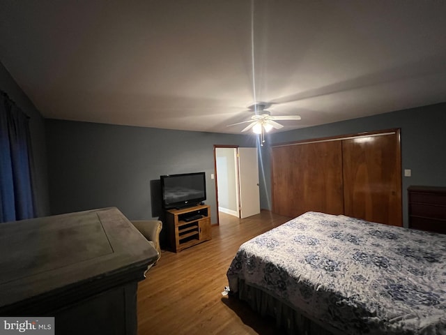 10917 Kemper Dr, Williamsport, MD 21795 - bedroom with ceiling fan, a closet, and wood finished floors