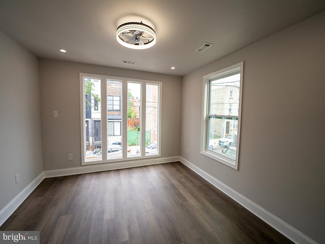 2005 N Lawrence St, Philadelphia, PA 19122 - spare room featuring baseboards, dark wood-style flooring, and recessed lighting