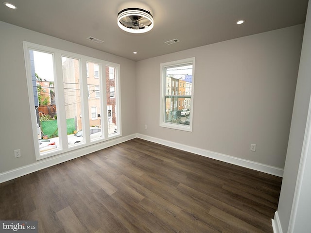2005 N Lawrence St, Philadelphia, PA 19122 - empty room featuring baseboards, dark wood-type flooring, recessed lighting, and a ceiling fan