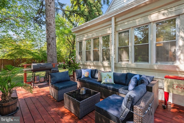 1614 Grace Church Rd, Silver Spring, MD 20910 - deck featuring fence, an outdoor living space, and a grill