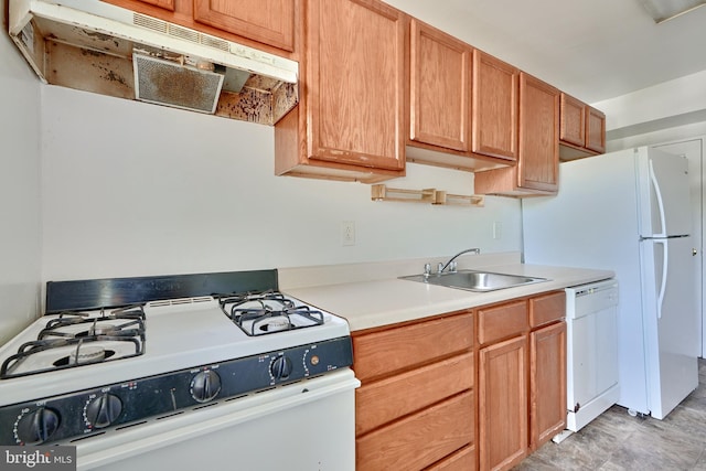 4707 Wrenwood Ave, Baltimore, MD 21212 - kitchen featuring under cabinet range hood, white appliances, light countertops, and a sink