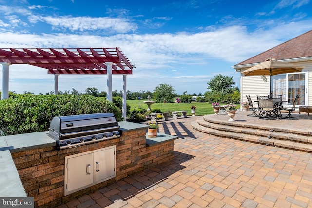 180 Featherbed Ln, Pilesgrove, NJ 08098 - view of patio featuring outdoor dining area, a pergola, grilling area, and an outdoor kitchen