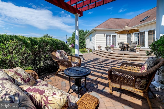 180 Featherbed Ln, Pilesgrove, NJ 08098 - view of patio with an outdoor hangout area, a pergola, and outdoor dining area