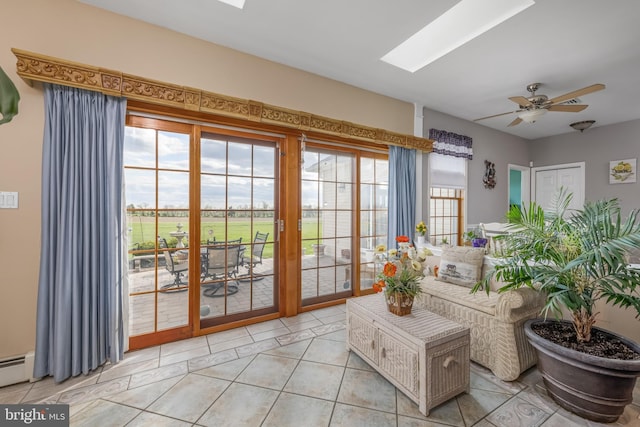 180 Featherbed Ln, Pilesgrove, NJ 08098 - interior space featuring a ceiling fan, a skylight, and light tile patterned floors