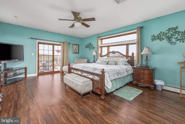 180 Featherbed Ln, Pilesgrove, NJ 08098 - bedroom with access to outside, a ceiling fan, wood finished floors, and multiple windows