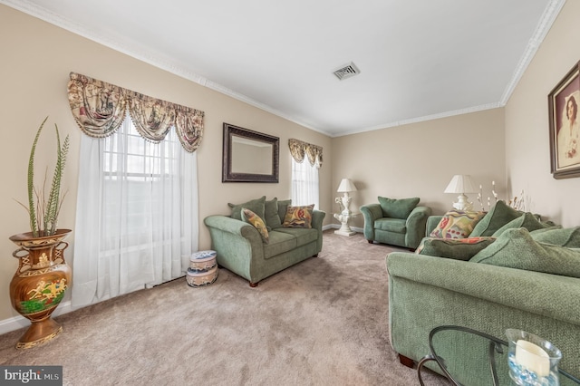 180 Featherbed Ln, Pilesgrove, NJ 08098 - carpeted living area with crown molding, baseboards, and visible vents
