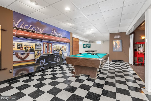 180 Featherbed Ln, Pilesgrove, NJ 08098 - playroom with tile patterned floors, a drop ceiling, recessed lighting, and pool table