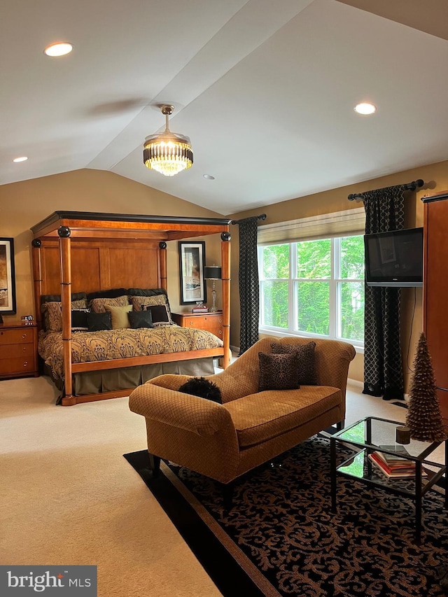 1388 Old Barn Cir, Downingtown, PA 19335 - bedroom featuring lofted ceiling, light carpet, and recessed lighting