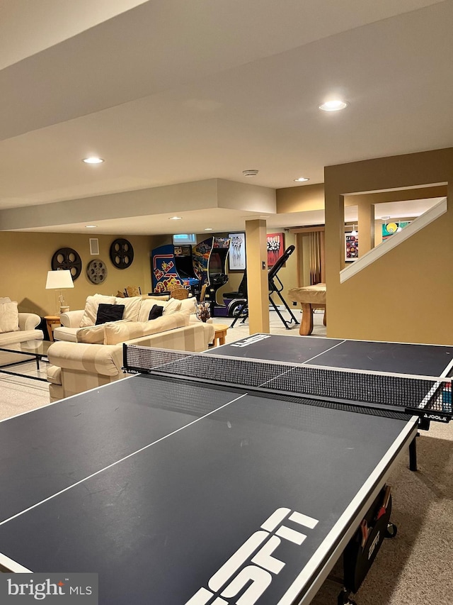 1388 Old Barn Cir, Downingtown, PA 19335 - rec room with recessed lighting and carpet floors