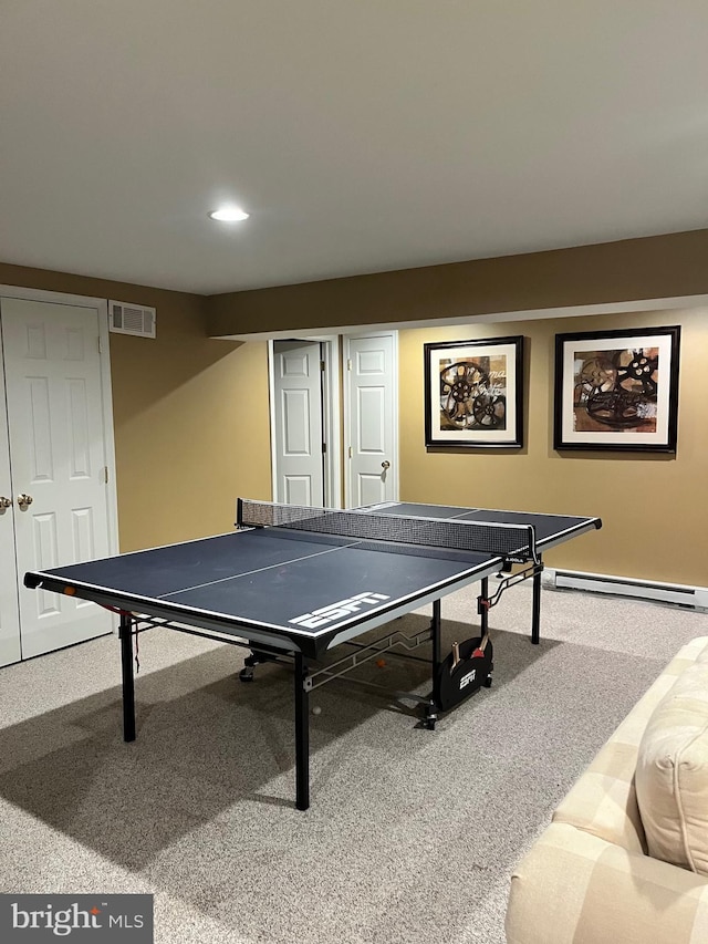 1388 Old Barn Cir, Downingtown, PA 19335 - game room featuring a baseboard heating unit, carpet, recessed lighting, and baseboards