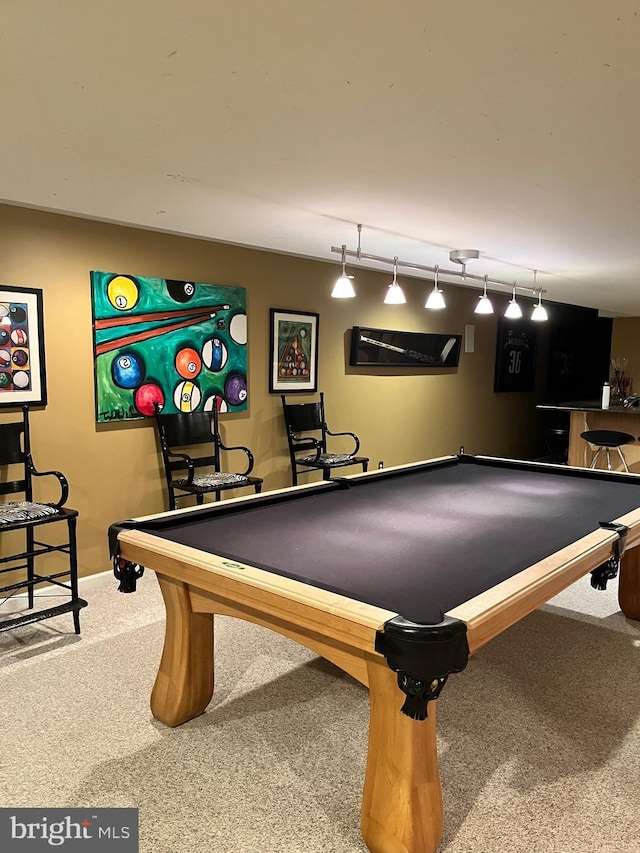 1388 Old Barn Cir, Downingtown, PA 19335 - recreation room with carpet flooring, pool table, baseboards, and track lighting