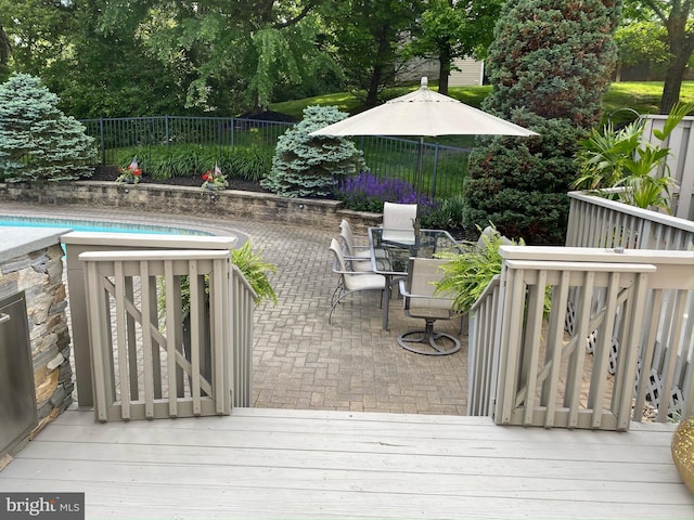 1388 Old Barn Cir, Downingtown, PA 19335 - wooden deck with fence, a patio, and view of scattered trees