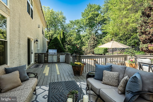 1388 Old Barn Cir, Downingtown, PA 19335 - deck with outdoor lounge area, an outdoor kitchen, and grilling area