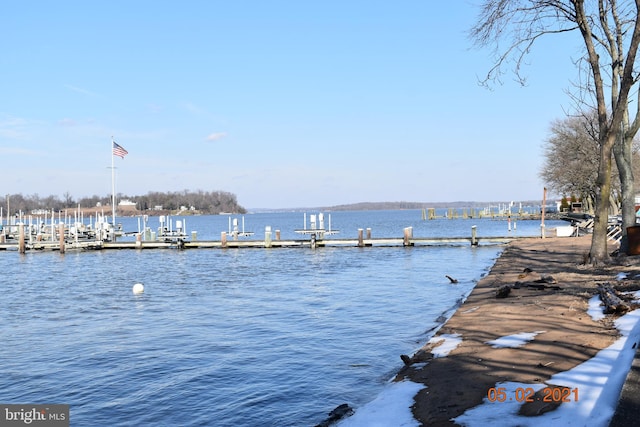dock area featuring a water view