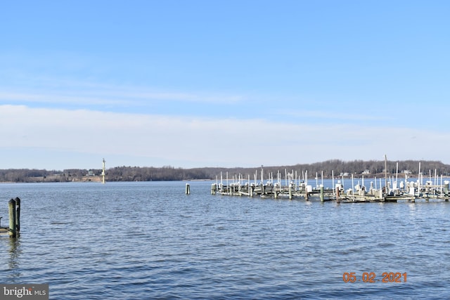 view of dock with a water view