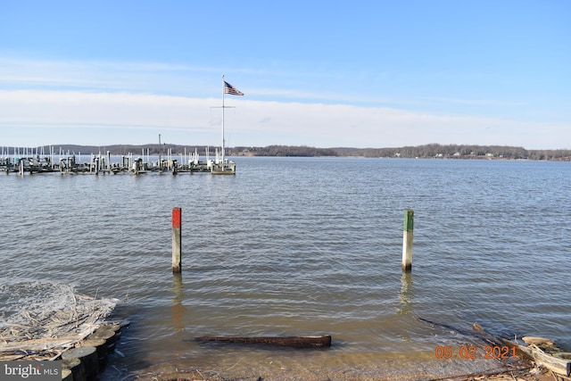view of dock featuring a water view