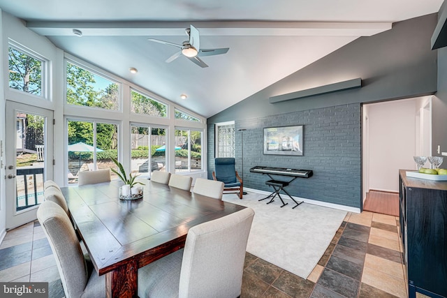 7306 Wayne Dr, Annandale, VA 22003 - dining area featuring recessed lighting, ceiling fan, beam ceiling, and high vaulted ceiling