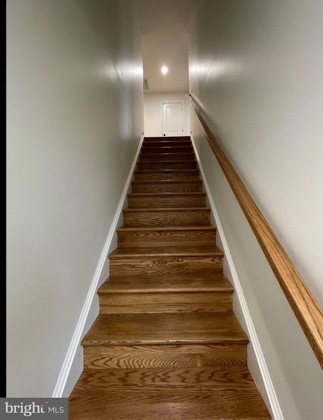122B Garber, Mount Jackson, VA 22842 - stairway with visible vents, wood finished floors, and baseboards