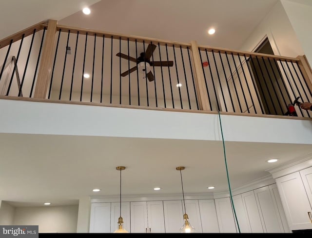 122B Garber, Mount Jackson, VA 22842 - room details with recessed lighting, pendant lighting, white cabinetry, and a ceiling fan