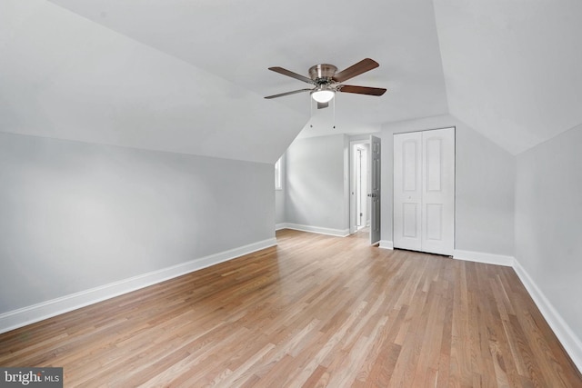 505 N Naylor St, Alexandria, VA 22304 - additional living space featuring vaulted ceiling, ceiling fan, baseboards, and light wood-type flooring