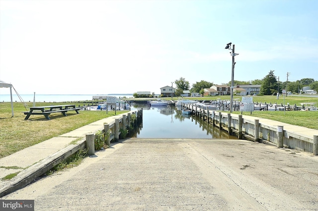 view of dock with a water view