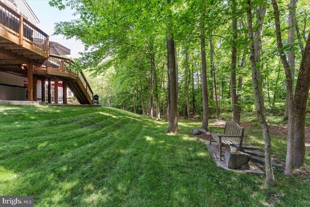 7625 Holbrook Ct, Manassas, VA 20112 - view of green lawn with a wooden deck and stairs