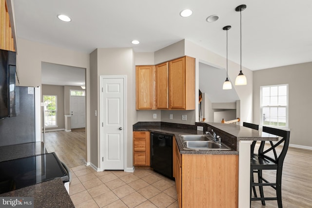 10023 Iron Pointe Drive Ext Unit 201B2, Millsboro, DE 19966 - kitchen with a sink, dishwasher, a breakfast bar area, freestanding refrigerator, and a peninsula