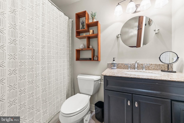 1460 Pitcock Ln, Winchester, VA 22602 - bathroom featuring curtained shower, vanity, and toilet