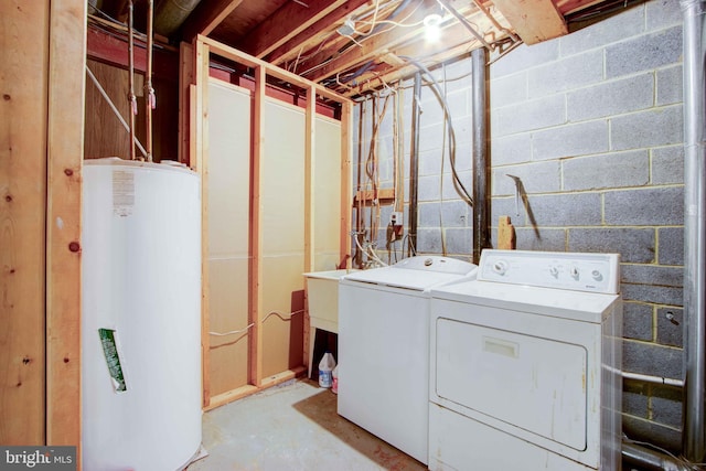 14613 Tynewick Ter Unit 6-1461, Silver Spring, MD 20906 - laundry area with separate washer and dryer, laundry area, concrete block wall, and gas water heater